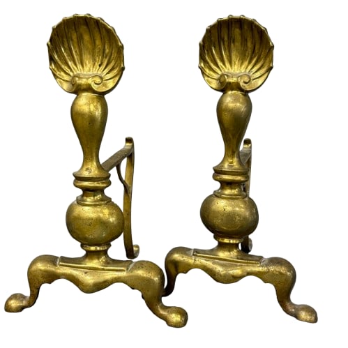 French Brass Andirons, 19th Century: French Brass Andirons, 19th Century, cast, unmarked Measurements. 15"T Items may be previewed at our Gallery Tuesday - Friday 10:00- 5:00. The Legacy Auction Group 4701 Richmond Road, Warrensville Hei