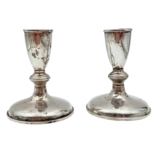 Preisner Sterling Weighted Candlesticks No. 119: Preisner Sterling Weighted Candlesticks No. 119, minor noted dents, please see all pictures. Measurements: 4.5" Items may be previewed at our Gallery Tuesday - Friday 10:00- 5:00. The Legacy Auction G