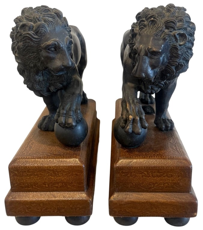PR OF BRONZE MEDICI LION SCULPTURES ON WOOD BASES (1 of 14)