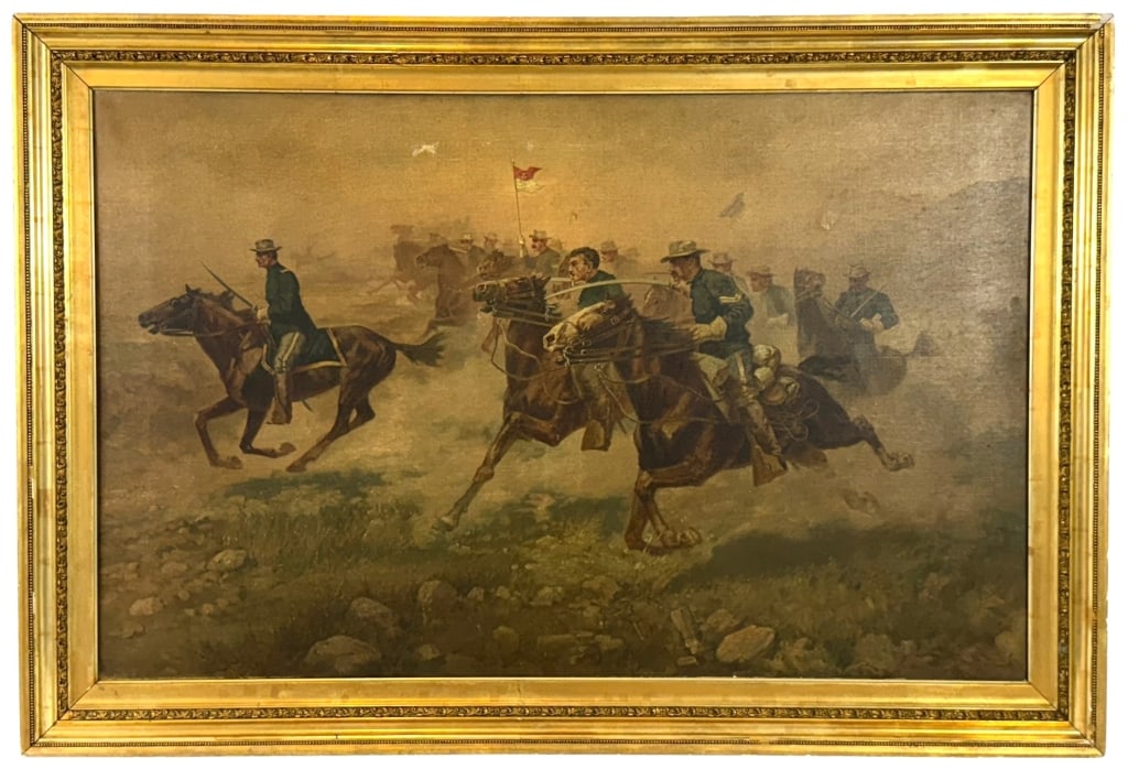 FREDERICK C. YOHN "CAVALRY CHARGE AT CHICKAMAUGA": Attributed to Frederick Coffay Yohn (American, 1875 - 1933) large oil painting on canvas depicting a dramatic cavalry charge during the Battle of Chickamauga, one of the pivotal engagements of the Ame