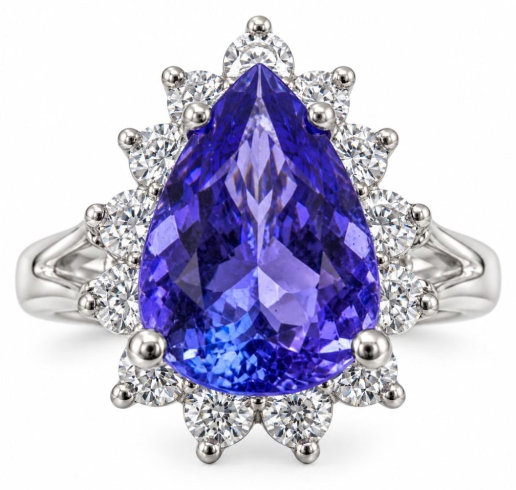 ORIANE 18K WHITE GOLD 4.4CT TANZANITE DIAMOND RING (1 of 7)