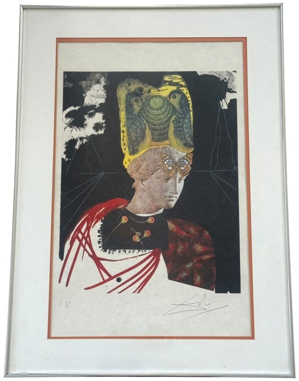 "CRAZY MINERVA"COLOR ETCHING AFTER SALVADOR DALI: After Salvador Dali (Spanish, 1904 - 1989), “Crazy, Crazy, Crazy Minerva” (Folle, Folle, Folle Minerva), 1971, color etching and photolithograph with collage from the Memories of Surrealism po