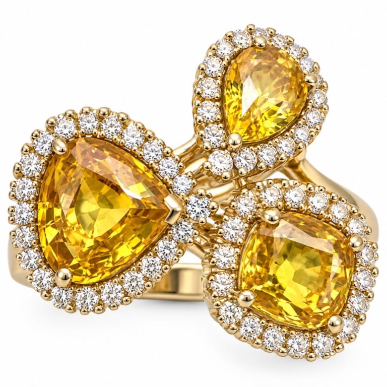 ORIANE 18K GOLD MULTI-COLOR SAPPHIRE DIAMOND RING (1 of 6)