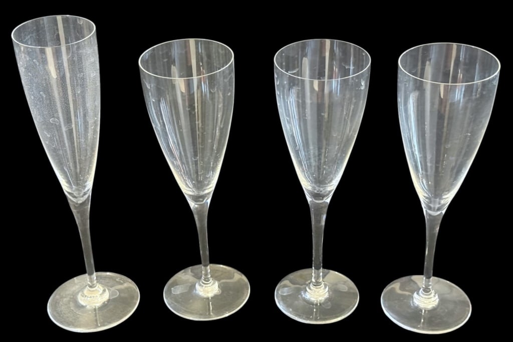 BACCARAT CRYSTAL CHAMPAGNE FLUTES SIGNED 4PC LOT (1 of 4)