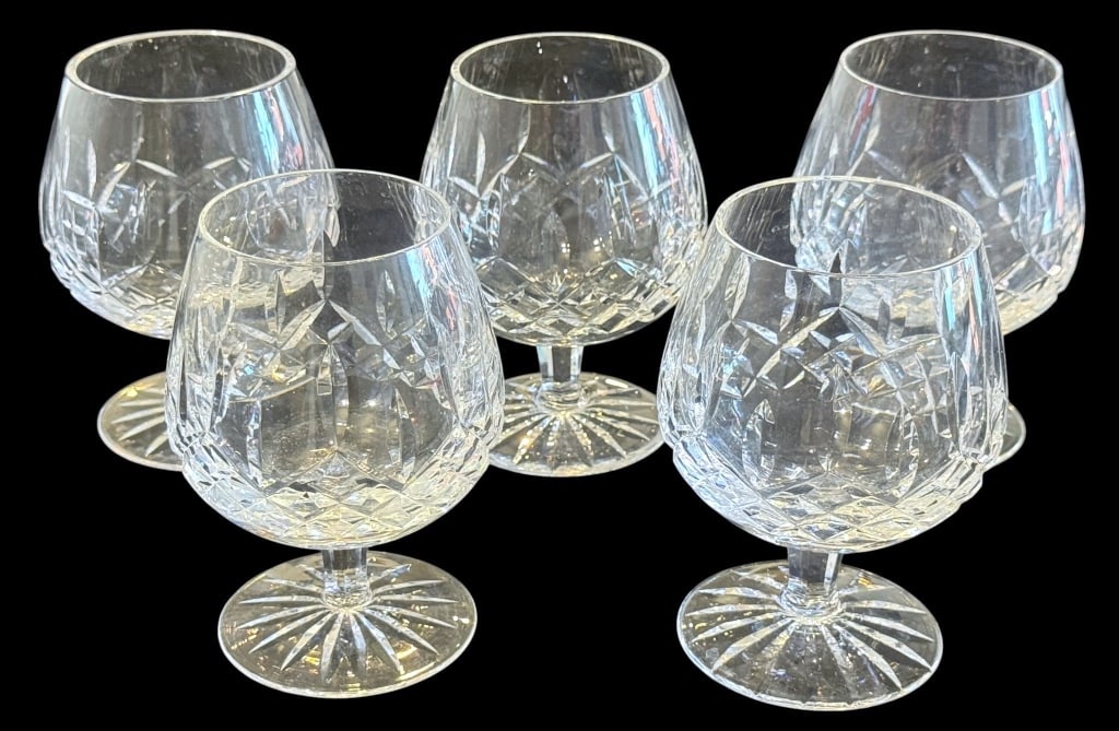 WATERFORD LISMORE CRYSTAL BRANDY SNIFTERS 5PC SET (1 of 6)