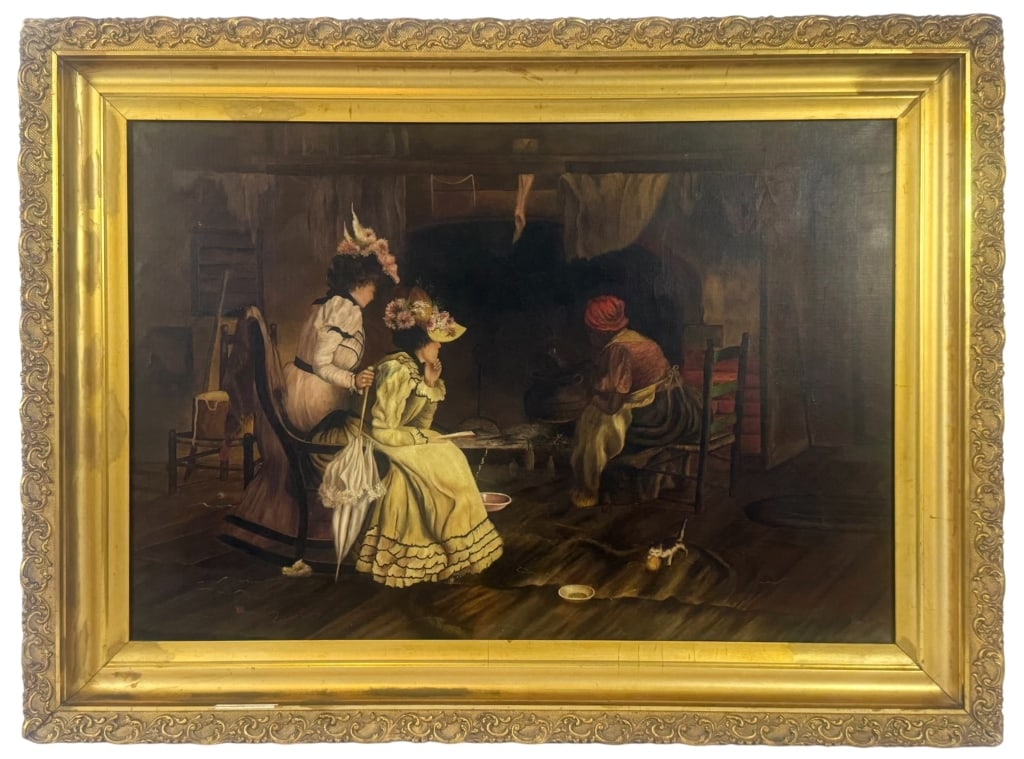 VICTORIAN INTERIOR GENRE OIL PAINTING ON CANVAS (1 of 12)