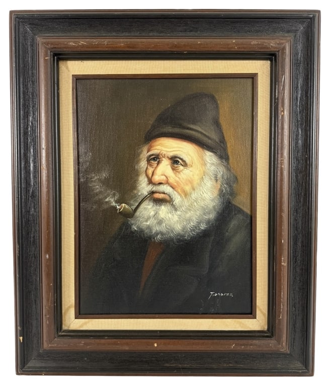 ELDERLY MAN SMOKING A PIPE OIL PAINTING (1 of 6)