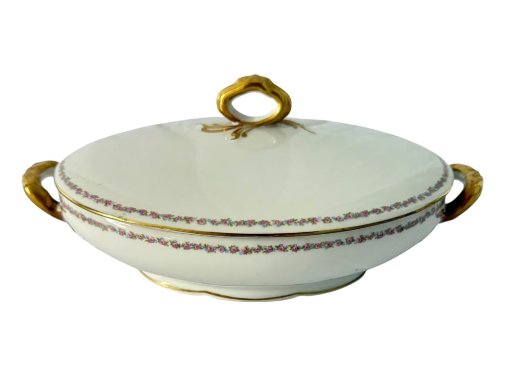 LIMOGES FRANCE ROSE & GILT COVERED SERVING DISH (1 of 5)
