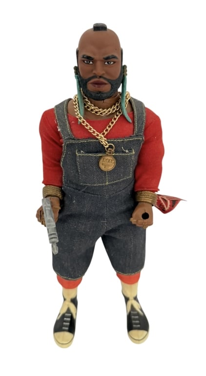 1983 GALOOB THE A-TEAM MR. T 12 INCH FIGURE: Produced by Galoob circa 1983-1984, this large-scale poseable action figure depicts the character B.A. Baracus, portrayed by Mr. T in the television series The A-Team. The figure is constructed from