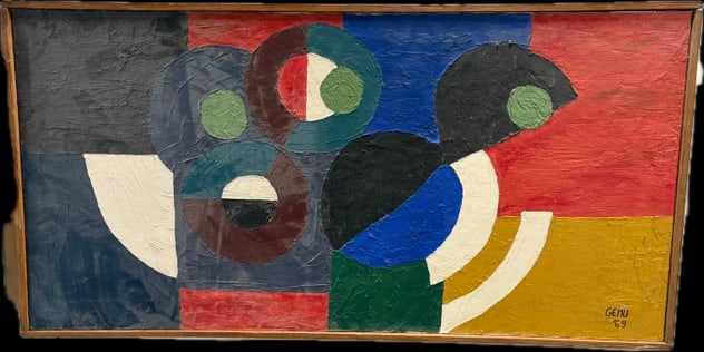 Large Abstract Oil On Canvas signed Gemu 1969 (1 of 4)