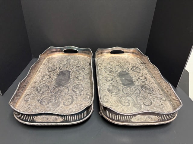 Pair (2) of Chased Gallery Silver Plate by "Reed and Barton" Trays (1 of 6)