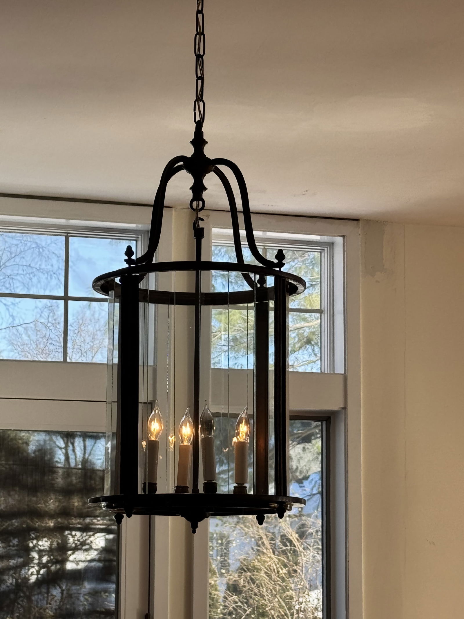 1950's Stair hall, Foyer French Chandelier: This 1950's classical French Chandelier, is quite impressive. The fixture is 27" tall without the chain which can be removed for not so high ceiling, otherwise ideal for high ceiling houses. The shade