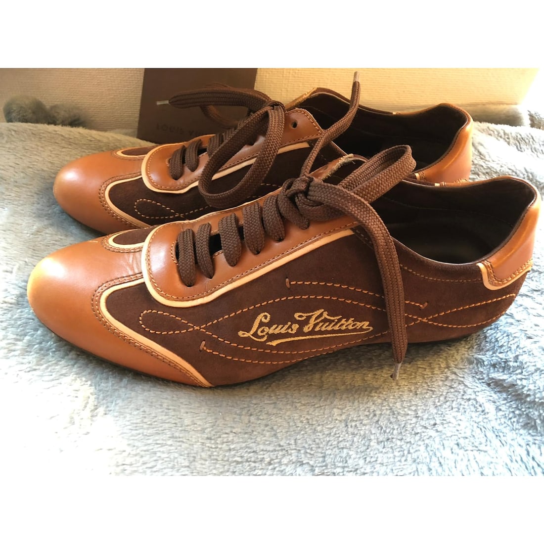 Brown Suede Leather Sneakers by "Louis Vuitton" - 4