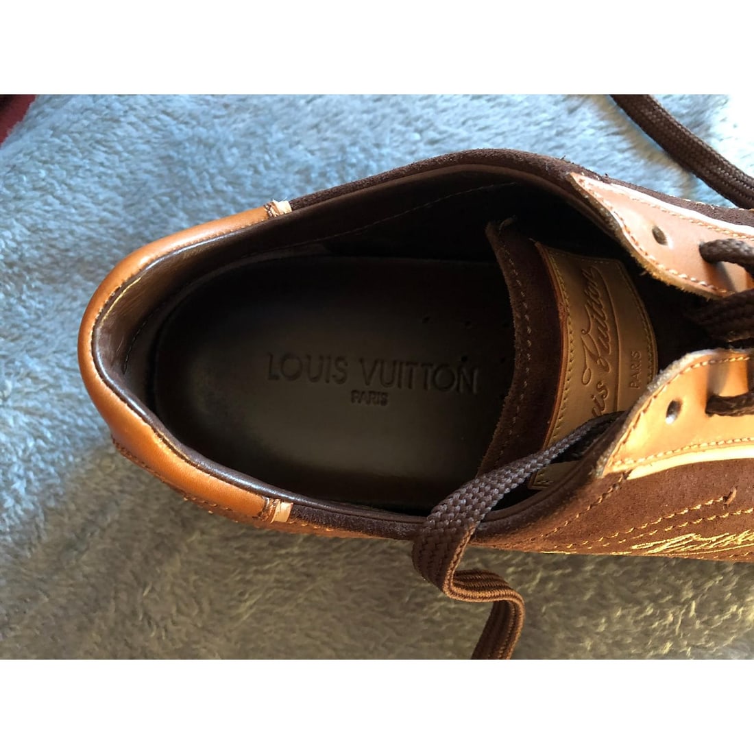 Brown Suede Leather Sneakers by "Louis Vuitton" - 5