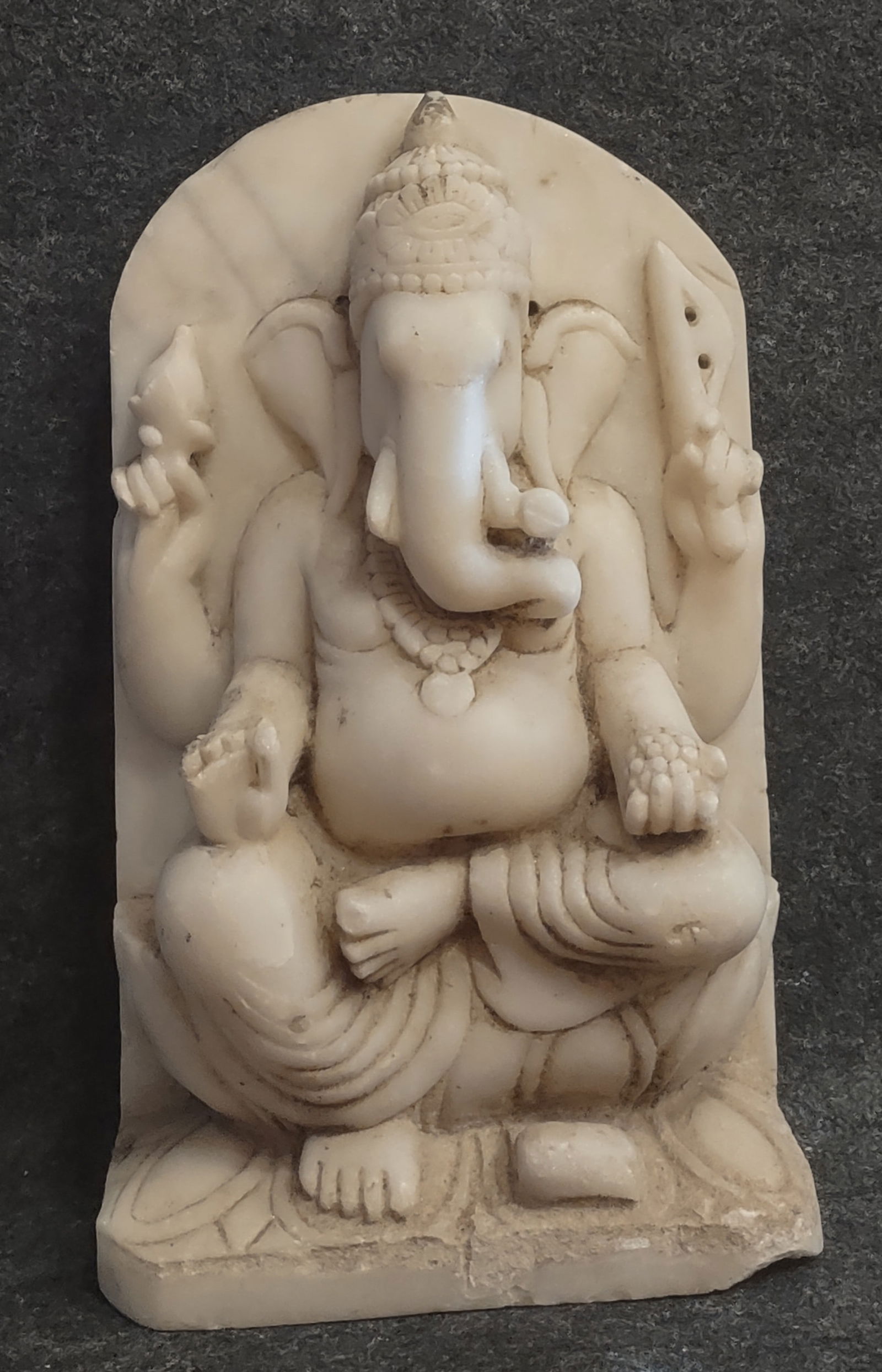 Marble Stone Ganeha 1800 's: 1800's Antique Marble Stone God Ganesha Figure. Original solid White Marble beautifully hand carved in great condition as per age. Very heavy.