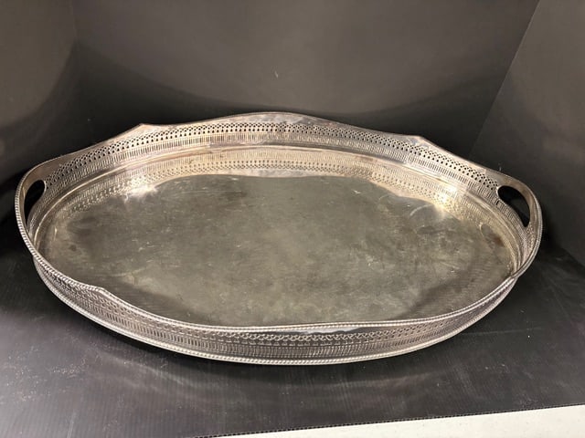 Very Large Galleried Silver Plate Tray (1 of 5)