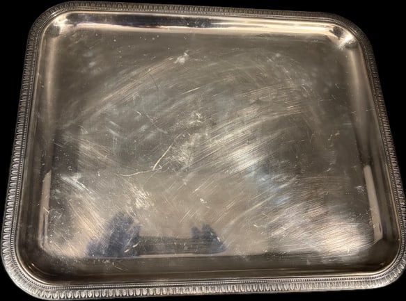 French Silver Plate Tray by "Christofle": Christofle France signed tray. Silver plate In the Empire style with Malmaison pattern.Measures: 11” x 14"