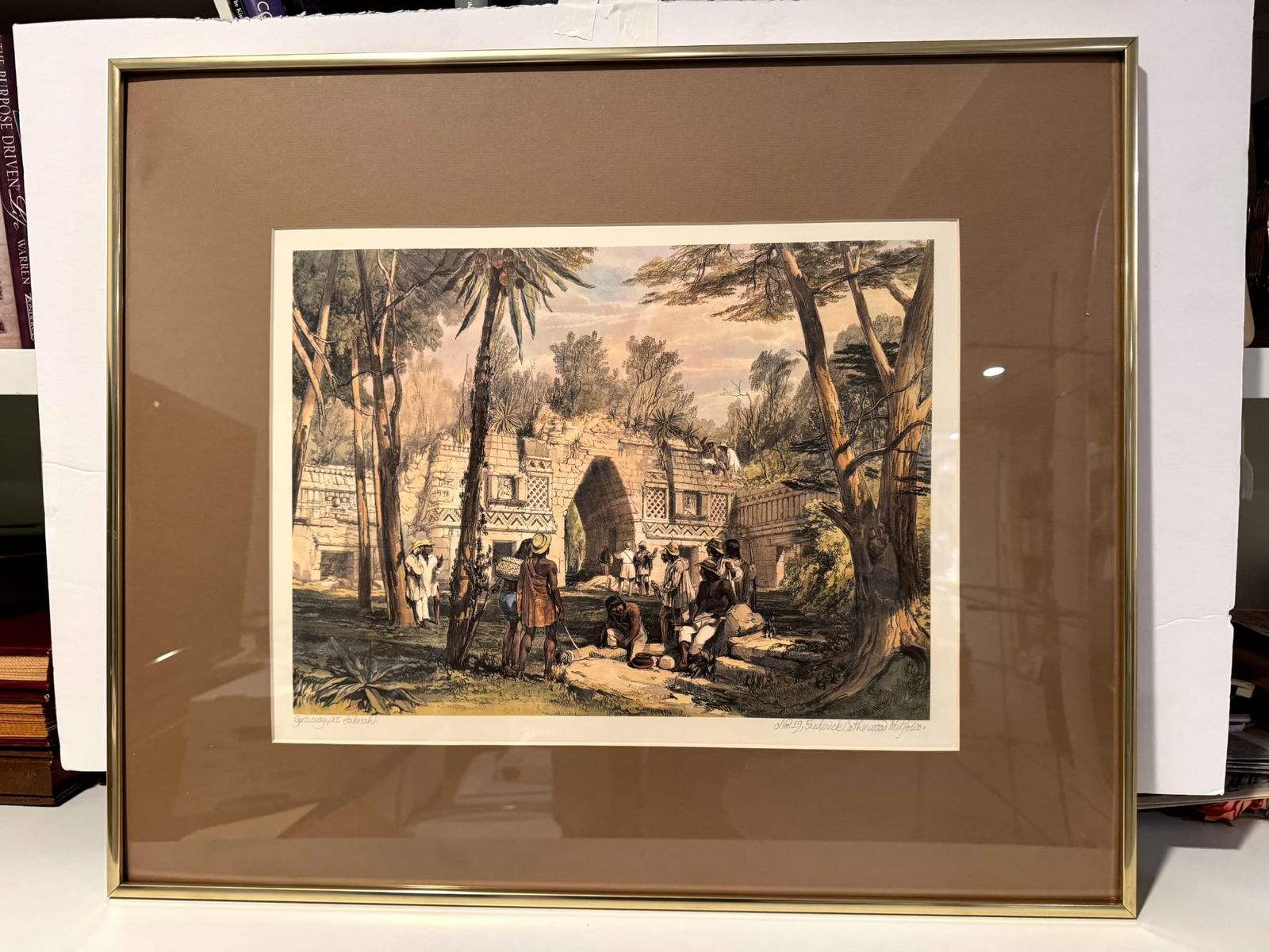 Lithograph No. 19 by "Fredrick Catherwood" Signed: This item is a framed Litho print titled "Gateway at Labana" No. #19 signed by Fredrick Catherwood, from his 1844 work "Views of Ancient Monuments in Central America, Chiapas and Yucatan. Print Size 1