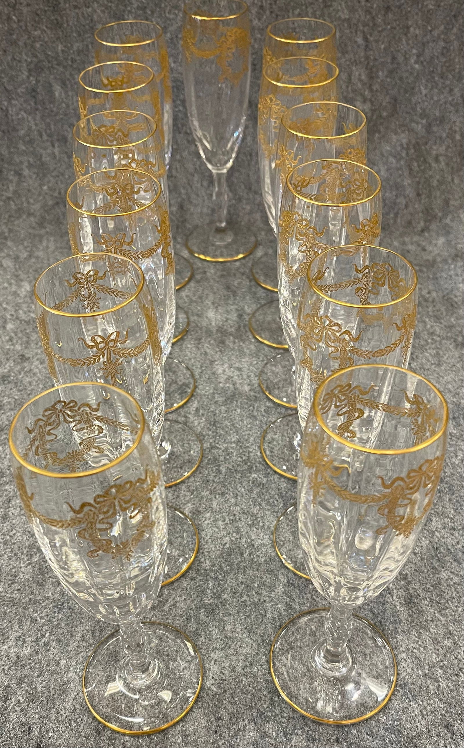 13 French Gilded Stemwware Champagne Glasses by "Saint-Louis" (1 of 4)