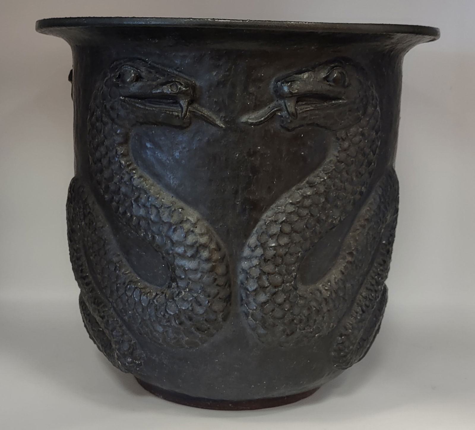 Pottery Pot By " Paul Baldo Bellardo": Art Nouveau Sneake Design Pottery Pot by "Bellard" signed at the bottom dater 2/1/ 1976 8.5" D x 8" H.
