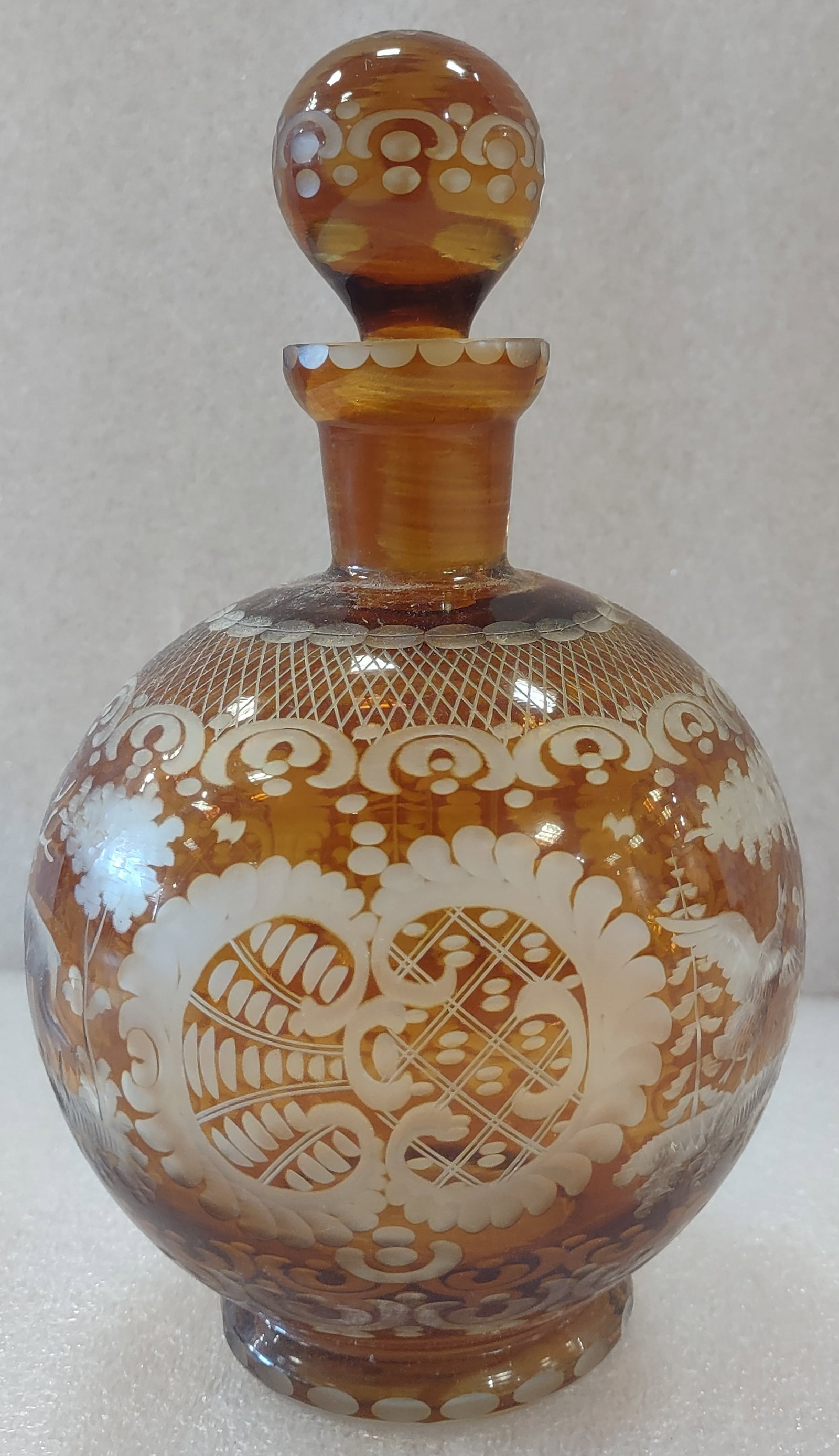 Bohemian Art Deco Amber Cut Decanter (1 of 4)