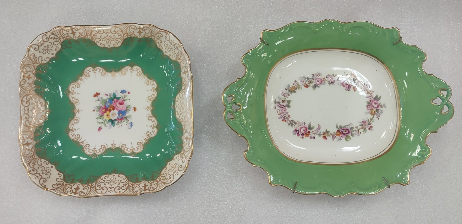 2 Antique English Porcelain Green Pierced Floral (1 of 6)