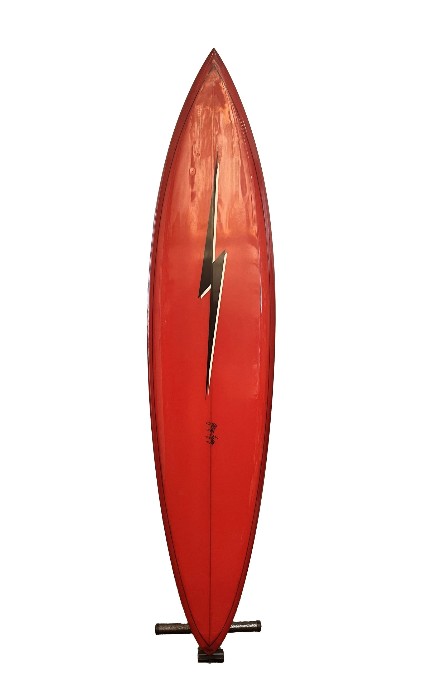 Gerry Lopez 7'6" 70s Pipeline Gun, Coral Cruiser: "Pipeline Coral Cruiser shaped by the legendary Gerry Lopez and glassed by Paul Naude post acution, this rare and valuable collector’s item is one of the crown jewels of our auction! Included with t
