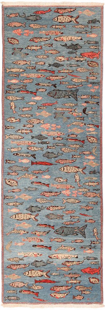 Azeri Fish Rug Turkey, Size 3'1" X 9'8" (1 of 6)