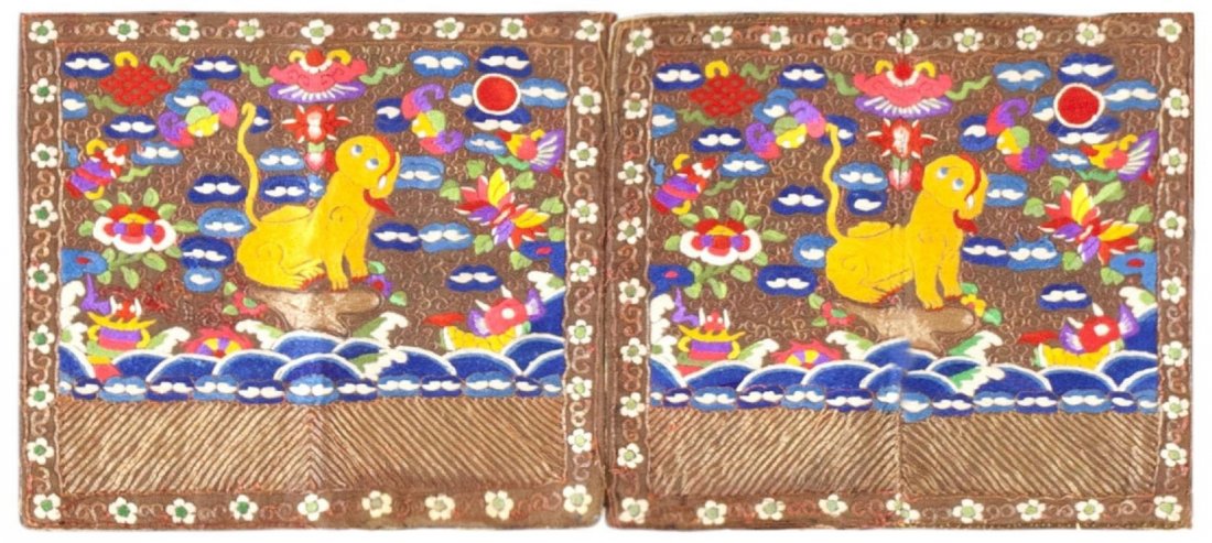 Pair of Antique Chinese Rank Badges 0ft 10in x 1ft 11in (1 of 5)