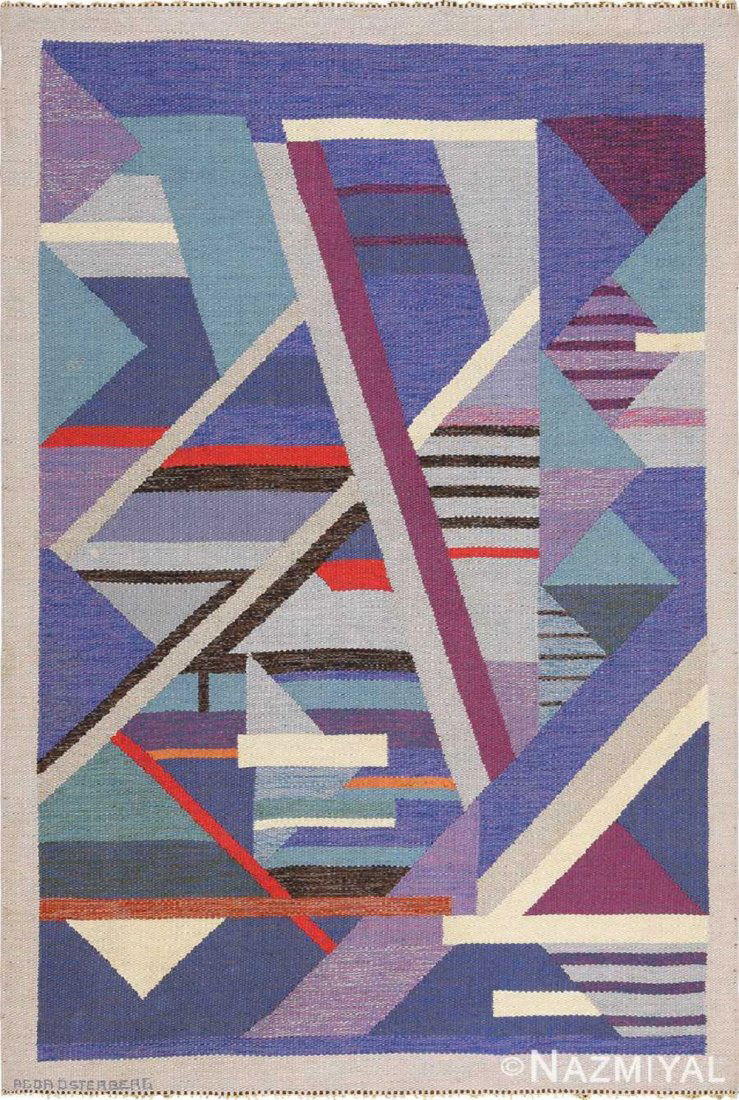 VINTAGSWEDISH KILIM , SIGNED: Vintage Swedish kilim signed ' Agda Osterberg' , Circa 1950's.This Nazmiyal auction includes antique rugs, vintage rugs, oriental rugs, and tapestry collection from all significant weaving countries a