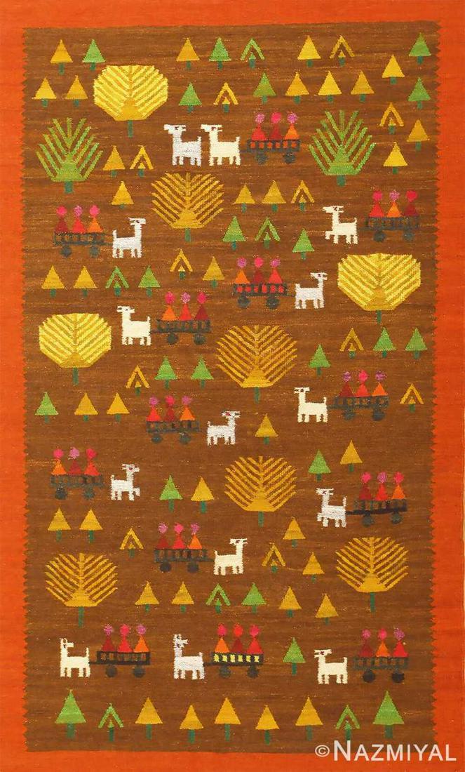 VINTAGE SWEDISH FOLK ART FLATWOVEN RUG. 8 ft 4 in x 5 (1 of 10)