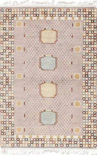 DESIGNED BY BARBRO NILSSON FOR MARTA MAAS FJETTERSTROM: From Nazmiyal Collection. VINTAGE SWEDISH PILE RUG, DESIGNED BY BARBRO NILSSON FOR MARTA MÃAS FJETTERSTRÃOM WORKSHOP, SIGNED 'AB MMF' AND 'BN'. Circa date: Mid-20th Century. 7 ft 3 in x 5 ft 1 in (2