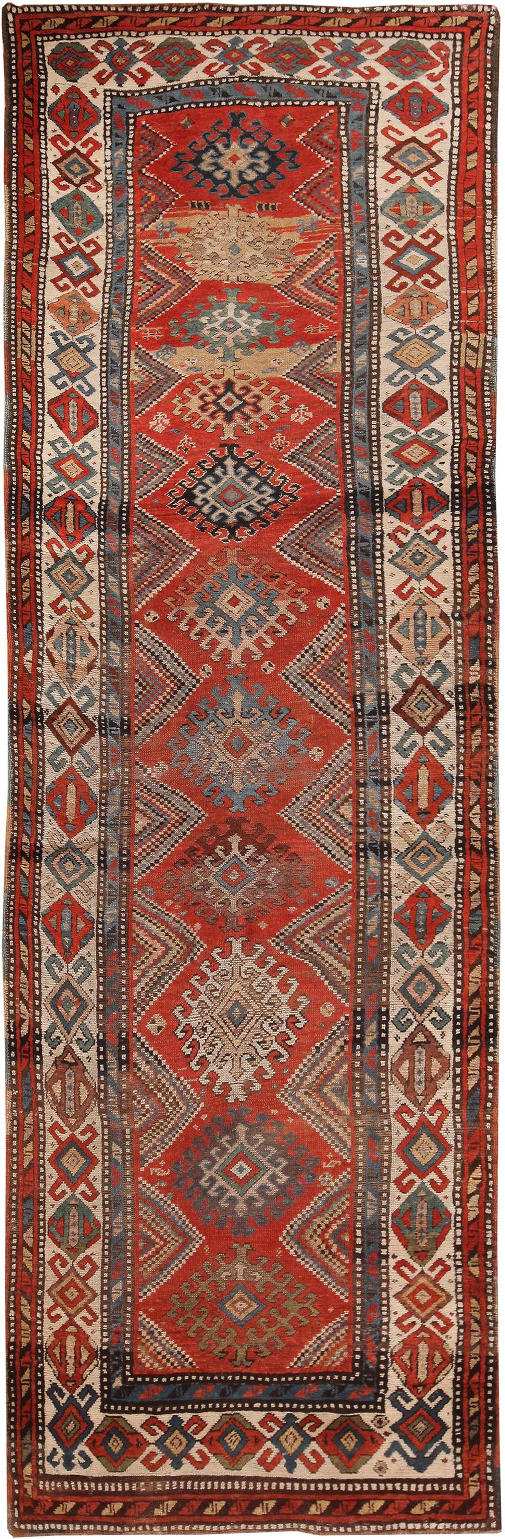 ANTIQUE CAUCASIAN KAZAK RUNNER. 10 ft 3 in x 3 ft 3 in (1 of 6)