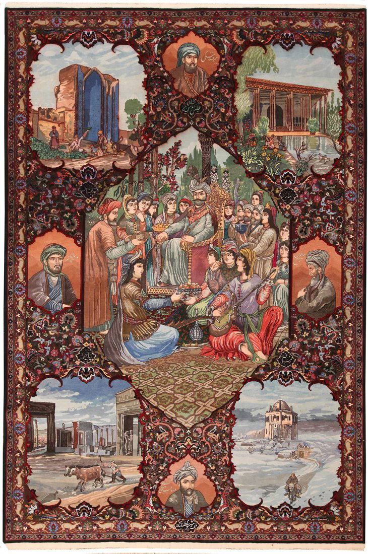 VINTAGE PERSIAN PICTORIAL TABRIZ RUG. (1 of 10)