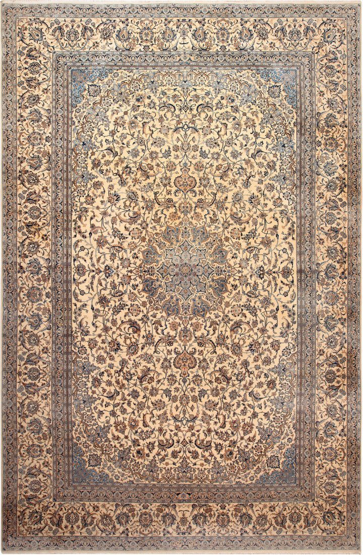 LARGE VINTAGE PERSIAN SILK & WOOL NAIN CARPET. (1 of 9)