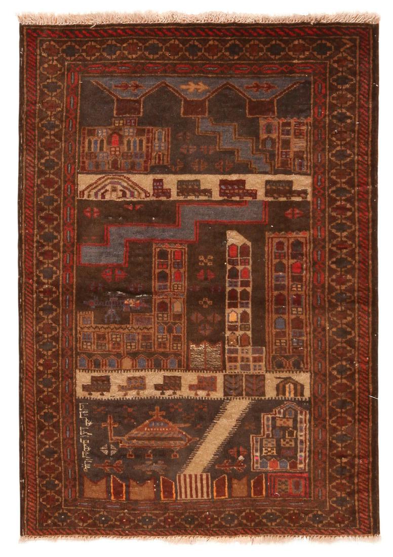 VINTAGE AFGHAN WAR RUG. - No reserve. 4 ft x 2 ft 9 in (1 of 4)