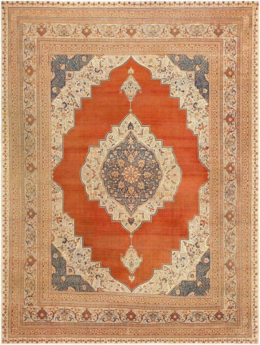 ANTIQUE RUST PERSIAN TABRIZ HAJI JALILI MEDALLION RUG. (1 of 9)