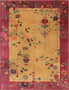 ANTIQUE CHINESE ART DECO RUG - No reserve. 11 ft 5 in x: Property of a New Jersey dealer ANTIQUE CHINESE ART DECO RUG. 11 ft 5 in x 8 ft 10 in (3.47m x 2.69 m). Circa date: 1920.