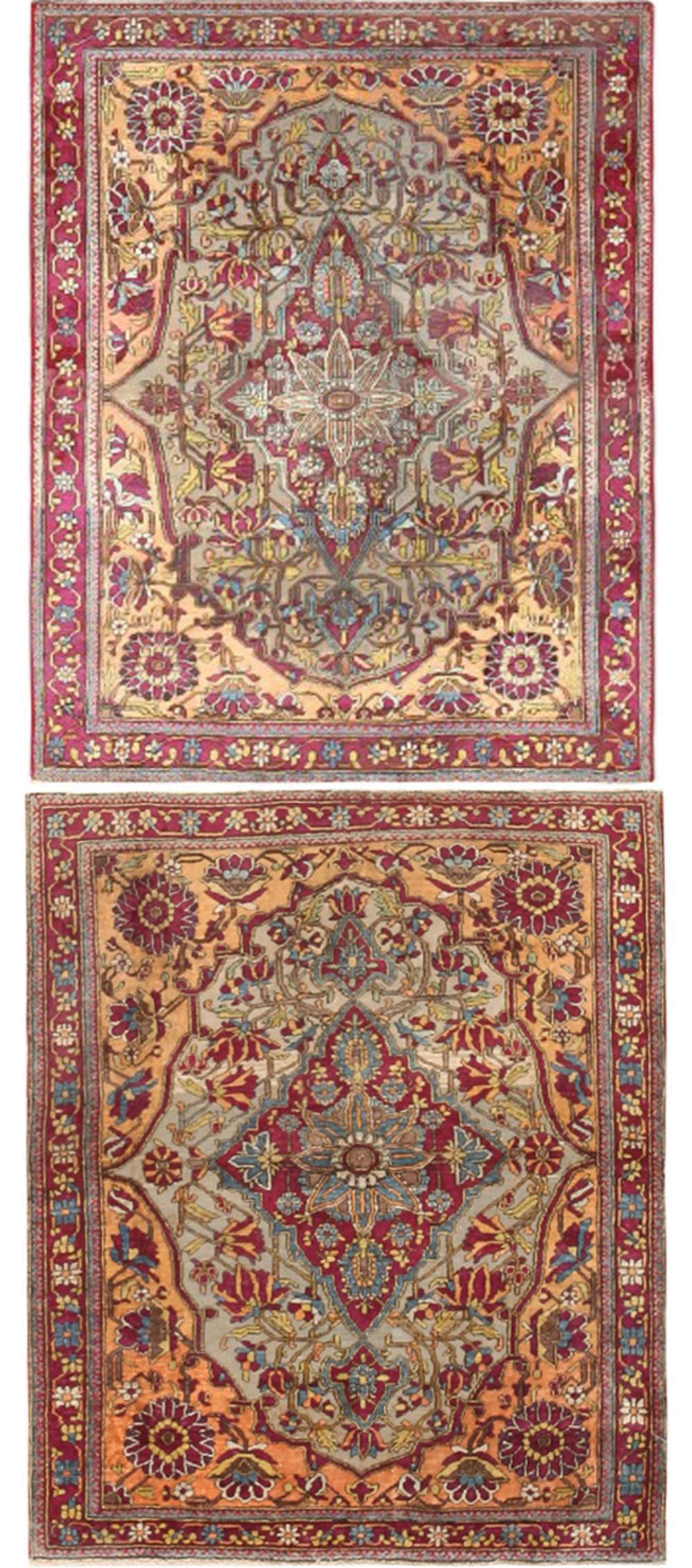 PAIR OF ANTIQUE PERSIAN MOHTASHEM SILK KASHAN RUGS. 2 (1 of 9)