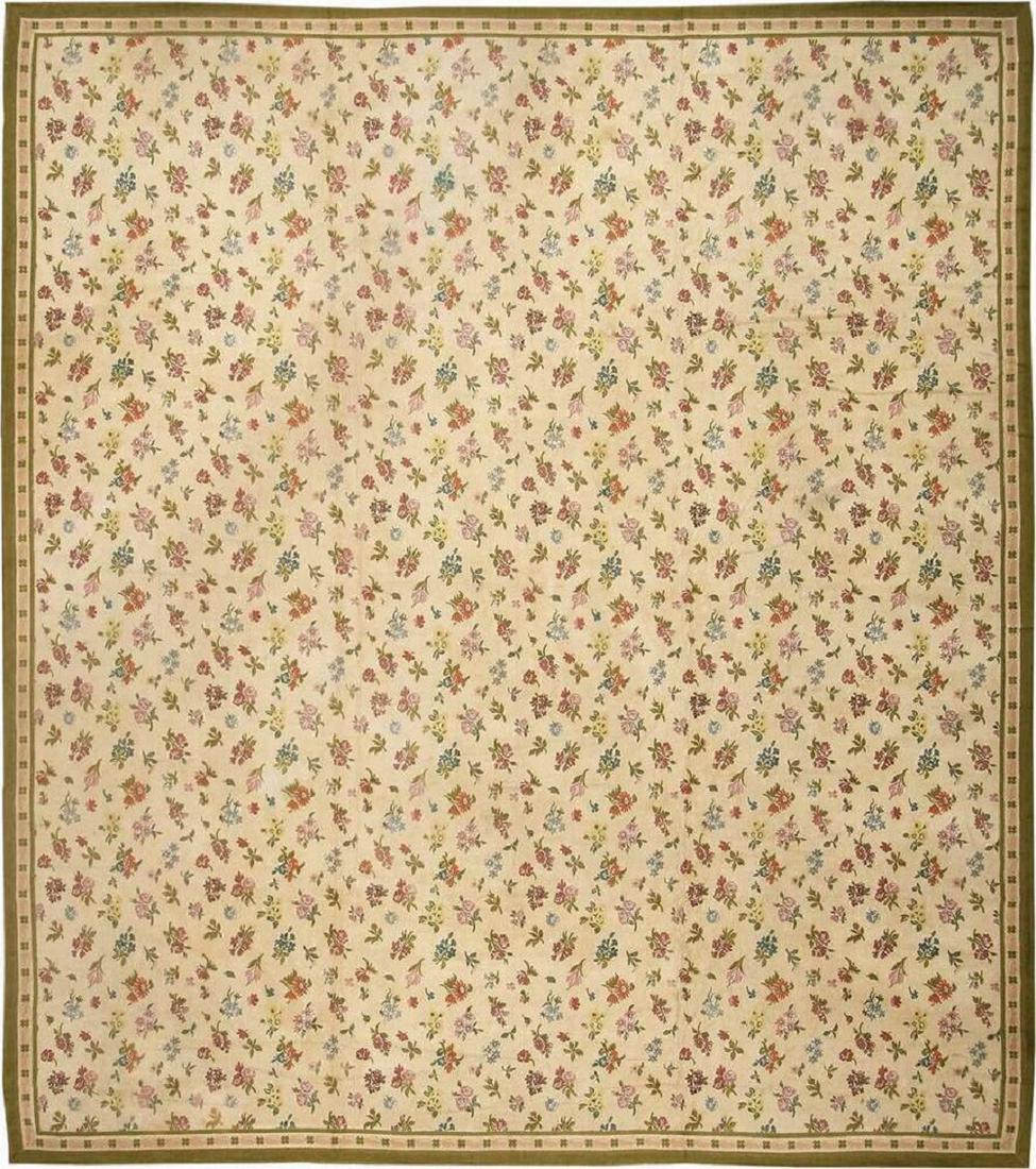 ANTIQUE FRENCH SAVONNERIE DESIGN CHENILLE RUG - No (1 of 7)