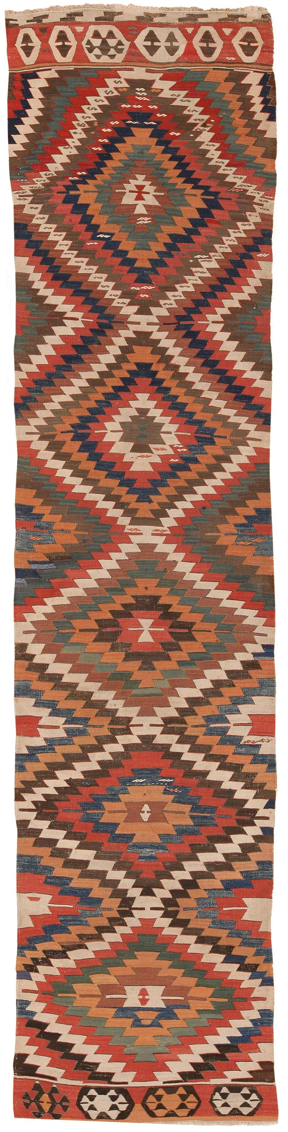 ANTIQUE TRIBAL CAUCASIAN KILIM RUNNER RUG. 12 ft x 2 ft (1 of 8)