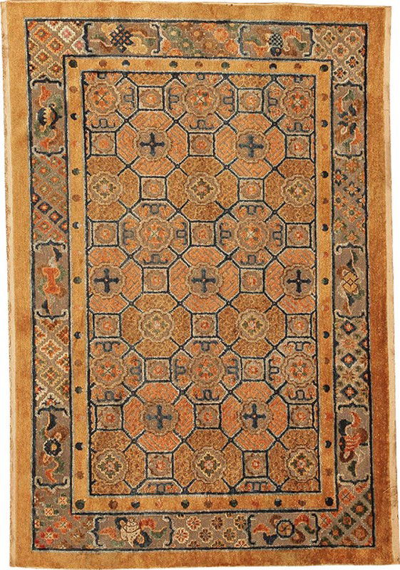 118: Silk & Metallic Thread Chinese Rug 19th Century