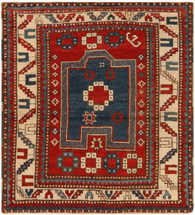 Antique Caucasian Kazak Rug 3 ft 9 in x 3 ft 5 in (1.14 m x 1.04 m): A Beautiful Antique Caucasian Kazak Prayer Rug, Country of Origin / Rug Type: Turkish Rug, Circa date: 1920's