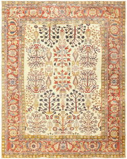 Antique Persian Sultanabad Rug - No Reserve 10 ft x 7 ft 9 in (3.05 m x 2.36 m): Antique Ivory Color Persian Sultanabad Rug, Country of Origin: Persia, Circa date: 1900