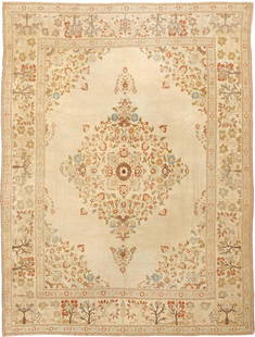 Antique Persian Tabriz Rug 12 ft 9 in x 9 ft 6 in (3.89 m x 2.9 m): Finely Woven Ivory Color Room Size Antique Tabriz Rug, Country Of Origin: Persia, Circa Date: 1880 Click Here To View This Rug In Your Room Description This exquisite antique carpet from Tabriz