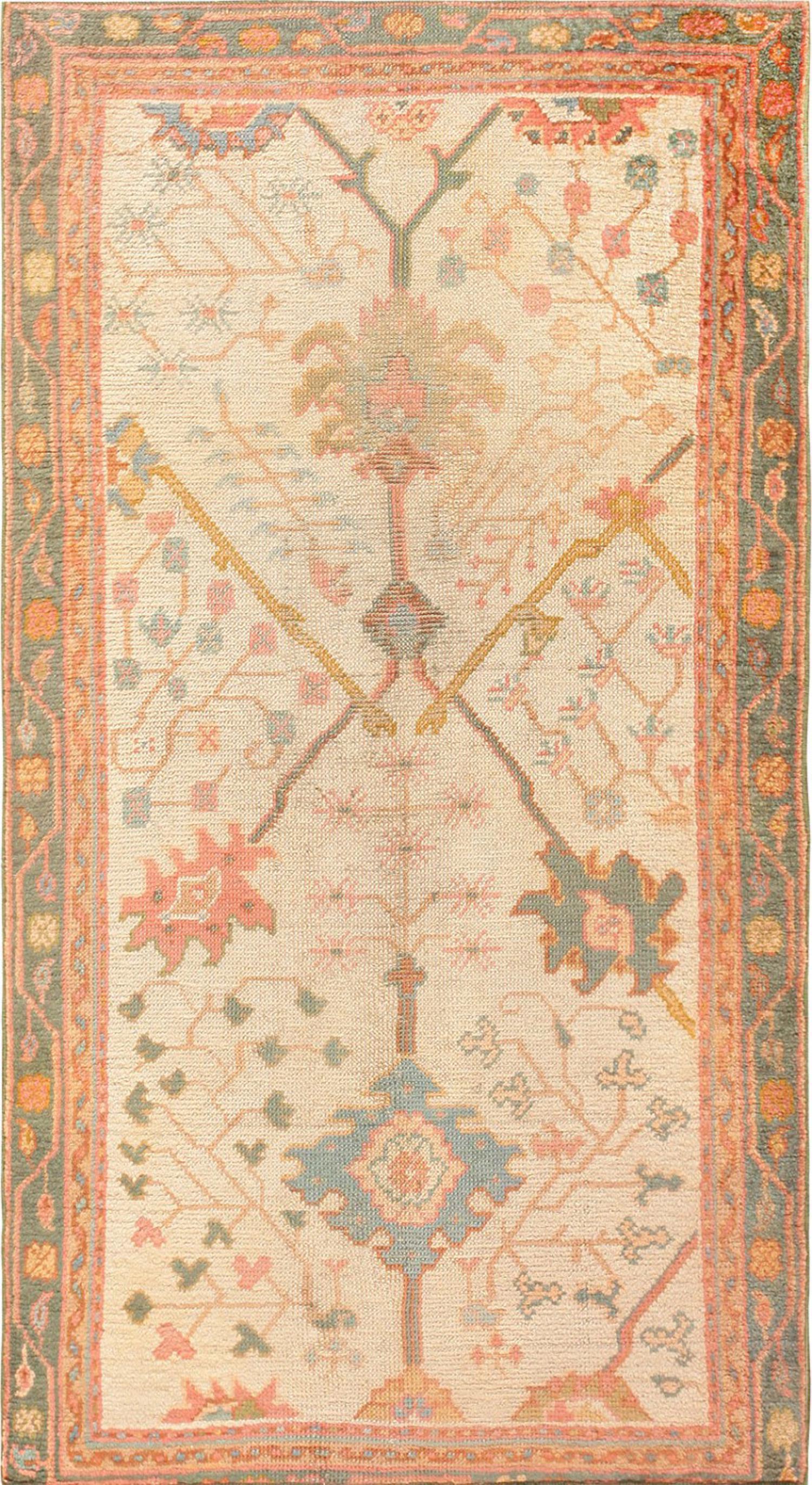 Antique Decorative Turkish Oushak Rug 6 ft 7 in x 3 ft 7 in (2.01 m x 1.09 m) (1 of 10)