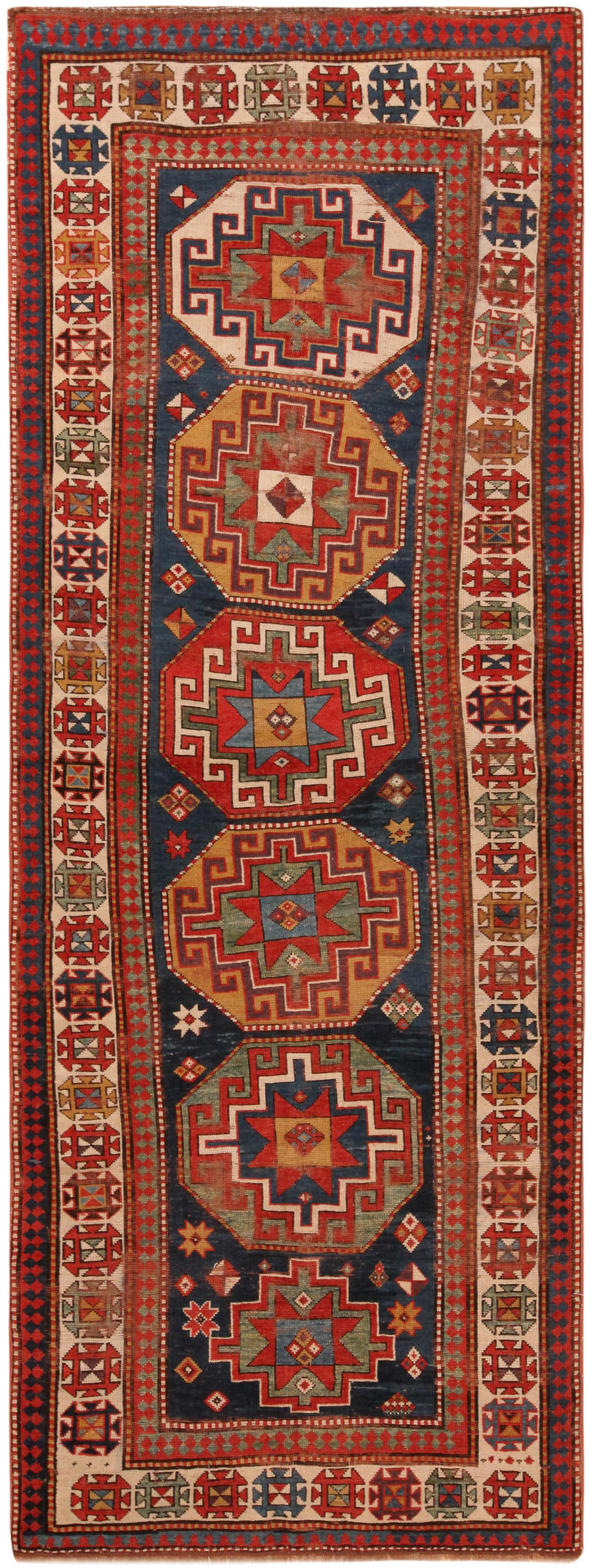 Antique Caucasian Kazak Runner 10 ft x 3 ft 8 in (3.04 m x 1.11 m) (1 of 13)