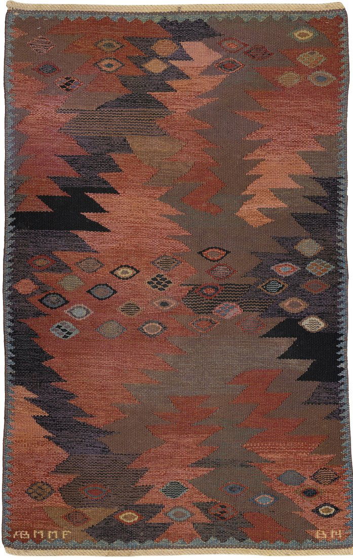 Vintage Barbro Nilsson design Marta Maas-Fjetterstrom tapestry carpet 4 ft7 in x 3 ft (1.39m x (1 of 11)