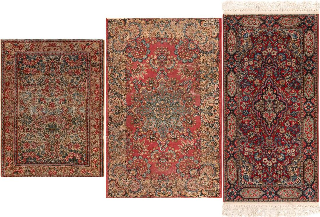 3 Antique Persian Kerman Rugs 2 ft 9 in x 2ft 1 in (0.83m x 0.63m)+4 ft 7 in x 3 ft (1.39m x (1 of 20)