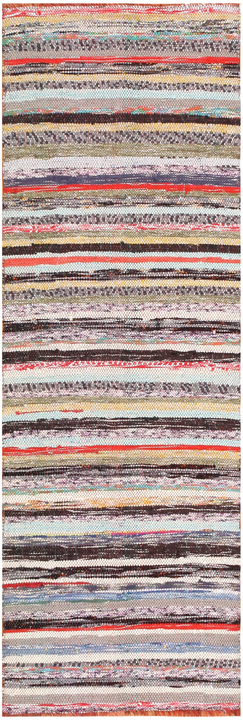 Vintage Swedish Striped Rag Runner Rug 6 ft x 2 ft (1.83 m x 0.61 m) (1 of 5)